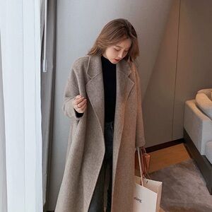 Stylish Long Light Brown/ Tan Double-Faced Wool Coat | Chic | Minimalist Style